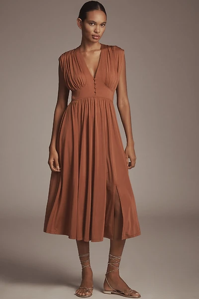 V-Neck A-Line Midi Dress
