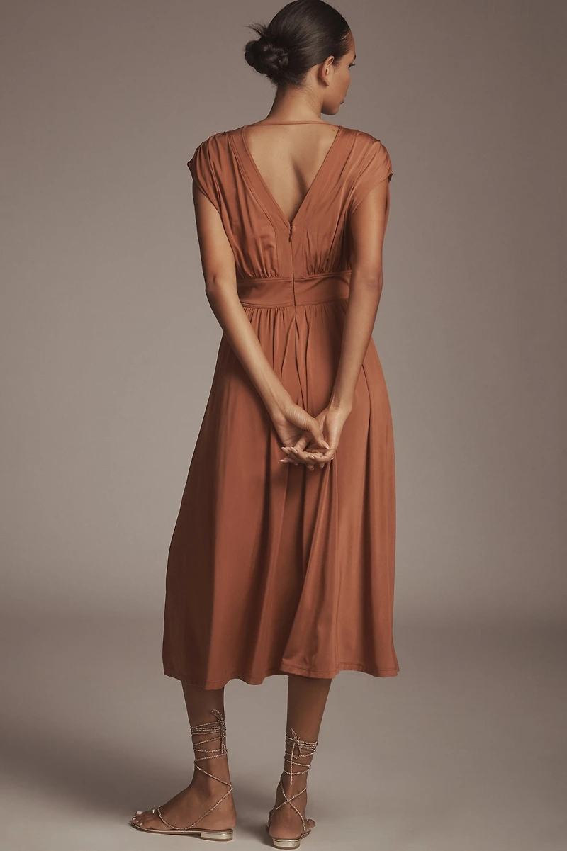 V-Neck A-Line Midi Dress