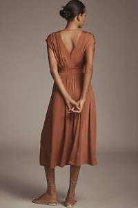V-Neck A-Line Midi Dress