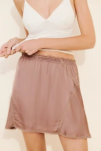 Silky Lace Trim Mini Skirt