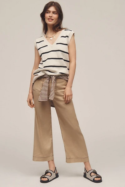 Maeve The Colette Cropped Wide-Leg Pants: Contrast-Stitch Linen Edition