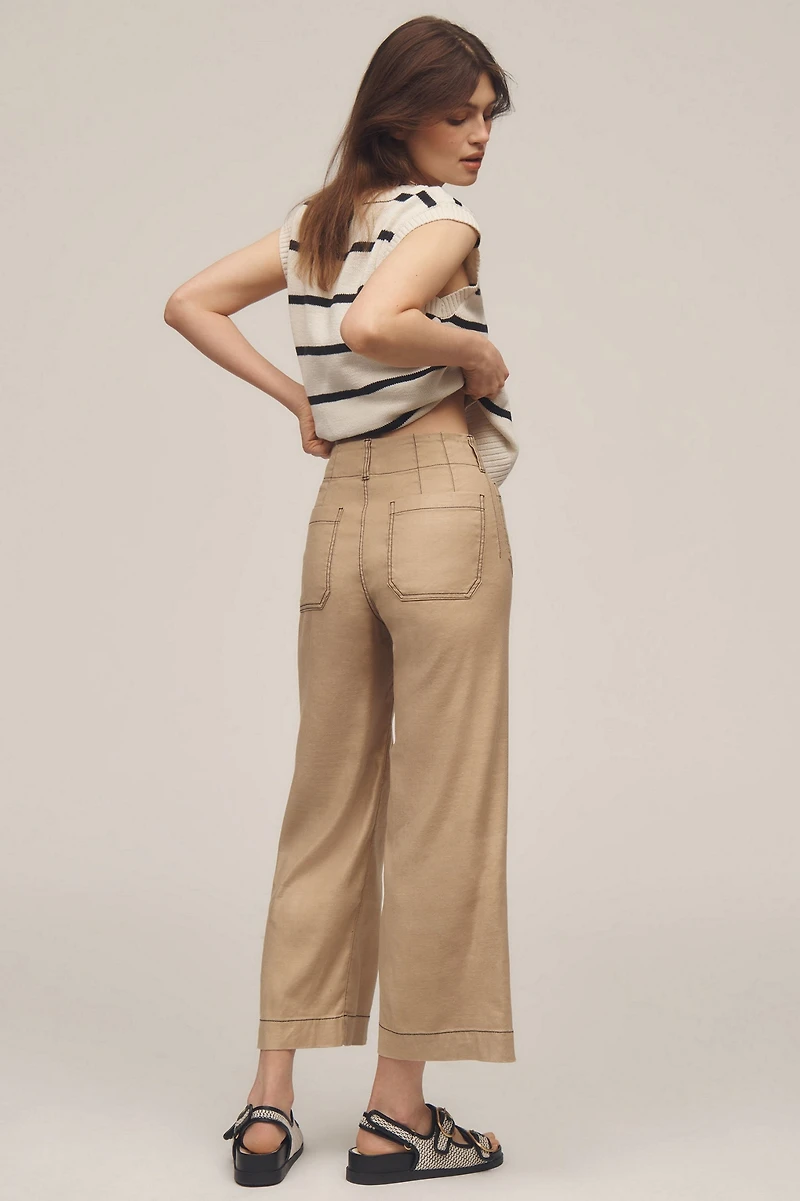 Maeve The Colette Cropped Wide-Leg Pants: Contrast-Stitch Linen Edition