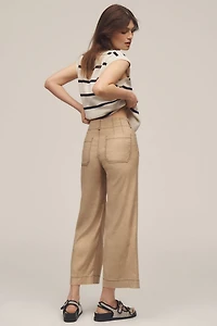 Maeve The Colette Cropped Wide-Leg Pants: Contrast-Stitch Linen Edition