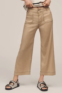 Maeve The Colette Cropped Wide-Leg Pants: Contrast-Stitch Linen Edition