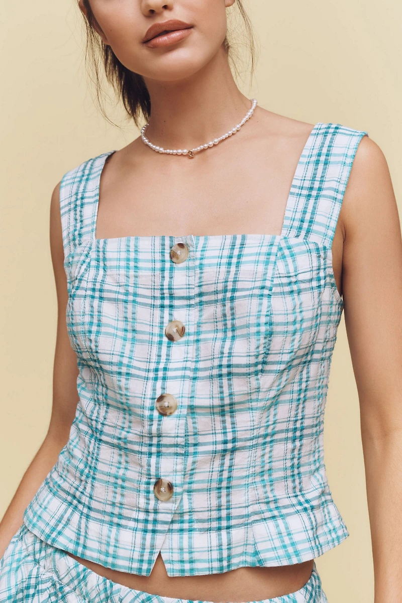 Maeve Square-Neck Button-Front Tank