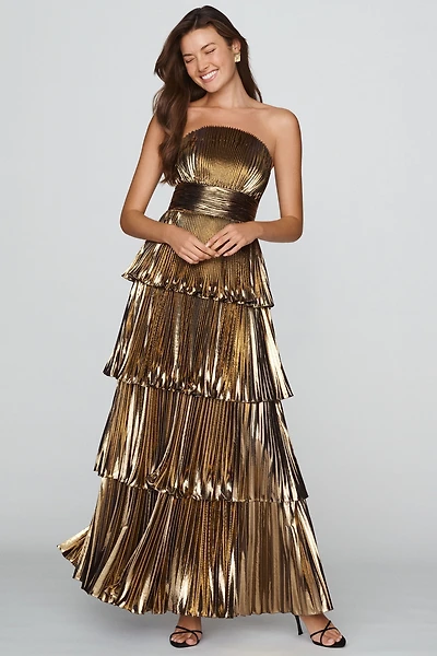 Mac Duggal Strapless Tiered Maxi Gown