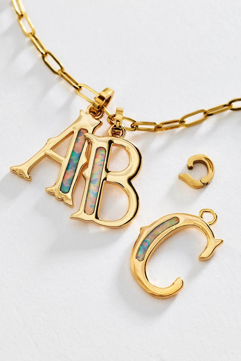 Opal Pendant Initial Charm