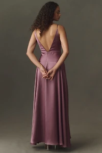 BHLDN Satin Bias-Cut V-Neck Maxi Dress