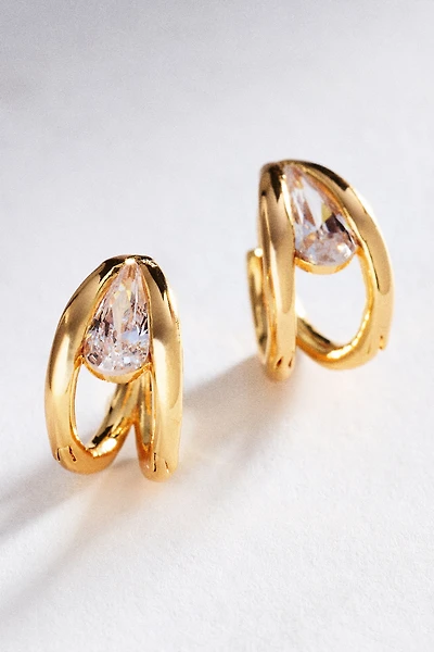 By Anthropologie Crystal Huggie Hoop Earrings