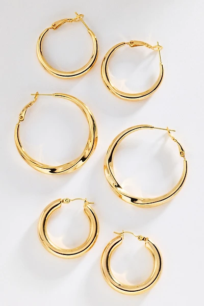 By Anthropologie Twisted Hoop Earrings, Set of 3