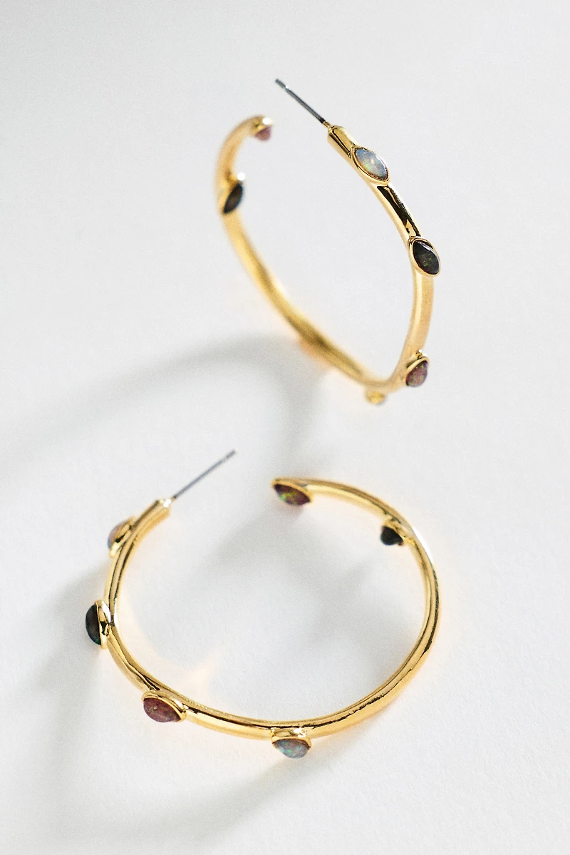 By Anthropologie Multi-Stone Large Hoop Earrings