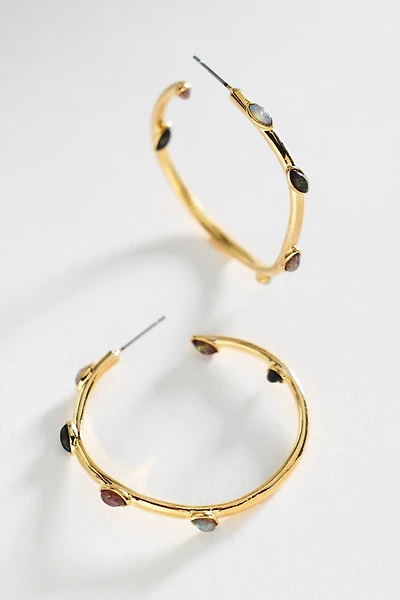By Anthropologie Multi-Stone Large Hoop Earrings