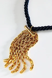 Timeless Pearly Corded Tassel Necklace