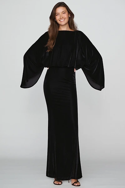Mare Velvet Cape Sleeve Maxi Dress