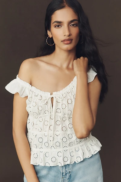 Eyelet Flutter-Sleeve Blouse