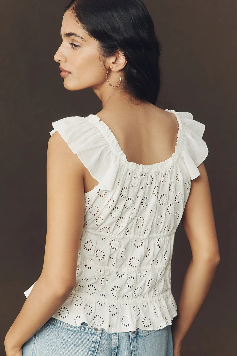 Eyelet Flutter-Sleeve Blouse