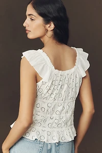 Eyelet Flutter-Sleeve Blouse