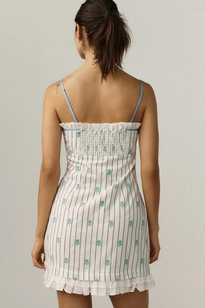 Maeve Sleeveless Jacquard Ruffle-Hem Mini Dress