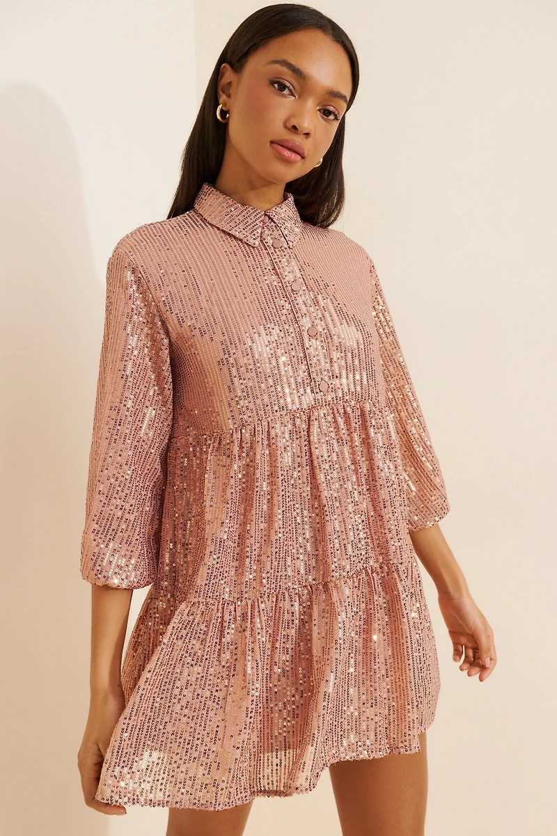 Maeve Bettina Sequin Mini Shirt Dress