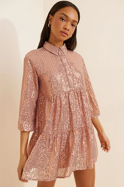 Maeve Bettina Sequin Mini Shirt Dress