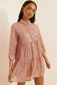 Maeve Bettina Sequin Mini Shirt Dress