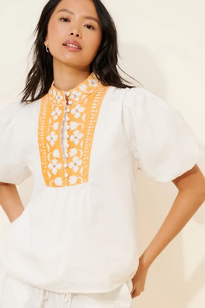 Ciebon Bayna Embroidered Puff Sleeve Top