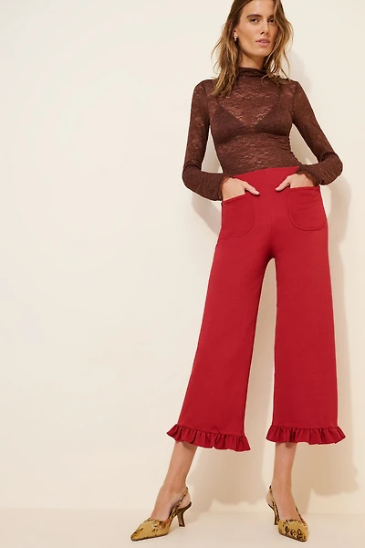Maeve The Colette Ruffle-Hem Wide-Leg Pants