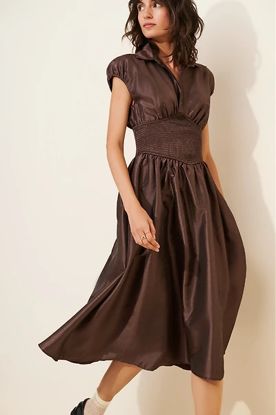 Hutch Drop-Waist Short-Sleeve Iridescent Midi Dress