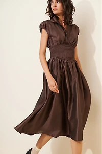 Hutch Drop-Waist Short-Sleeve Iridescent Midi Dress