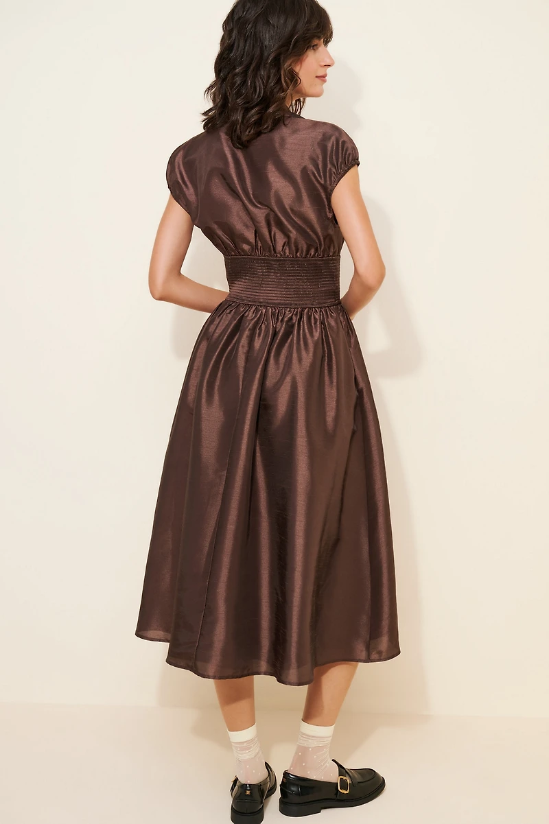 Hutch Drop-Waist Short-Sleeve Iridescent Midi Dress
