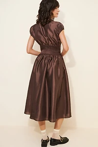 Hutch Drop-Waist Short-Sleeve Iridescent Midi Dress