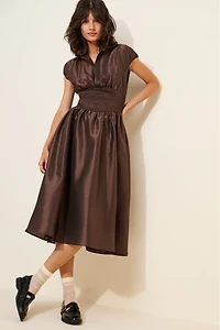 Hutch Drop-Waist Short-Sleeve Iridescent Midi Dress