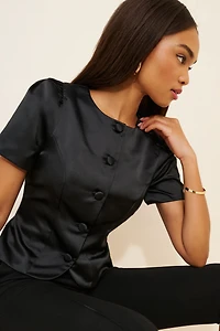 French Connection Jaxon Satin Puff-Sleeve Top