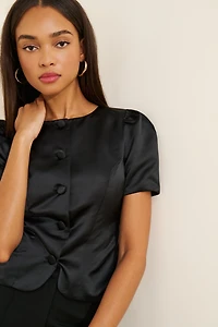 French Connection Jaxon Satin Puff-Sleeve Top