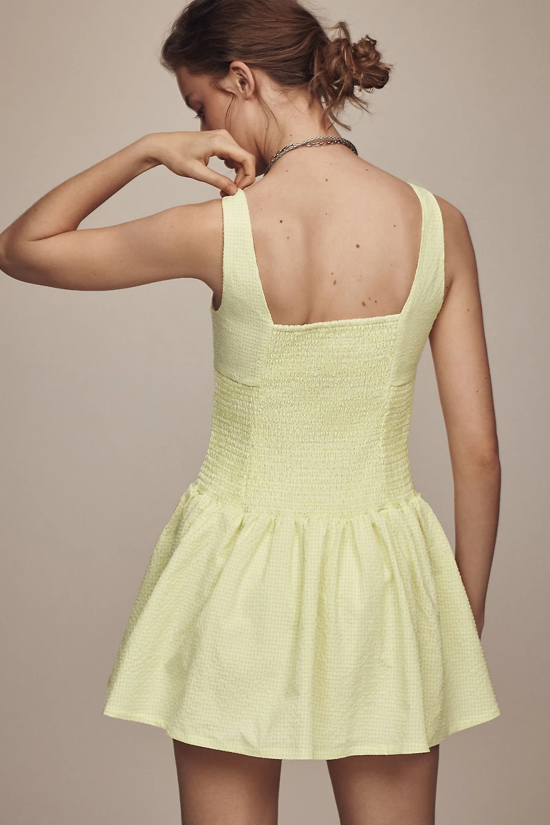 Maeve Smocked Rosette Drop-Waist Mini Dress