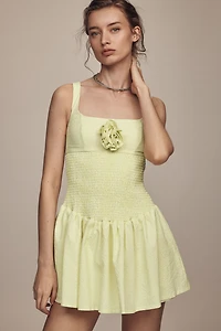 Maeve Smocked Rosette Drop-Waist Mini Dress
