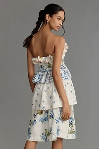 Maeve Linen Blend Strapless Ruffle Tiered Knee-Length Dress