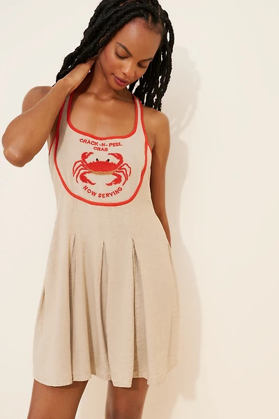 Celandine Crab Shack Bib Linen Blend Mini Dress