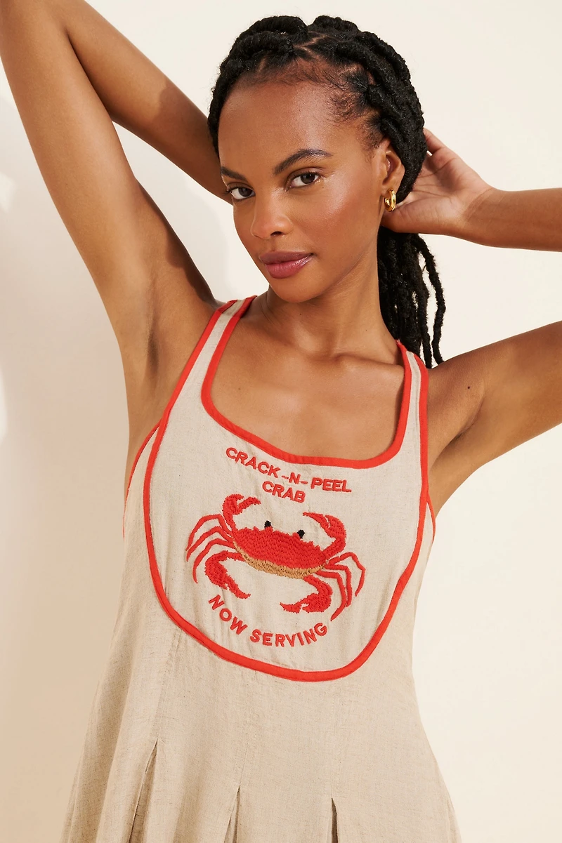 Celandine Crab Shack Bib Linen Blend Mini Dress