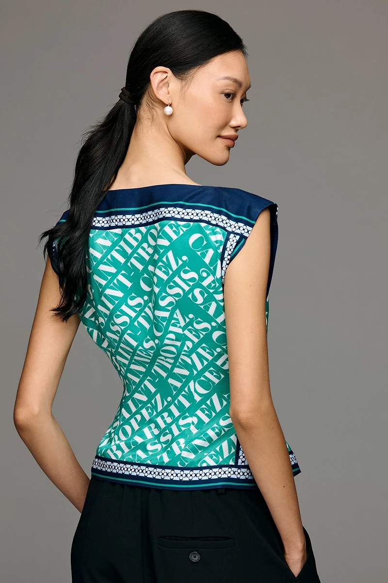Maeve Boat-Neck Sleeveless Tie-Front Top