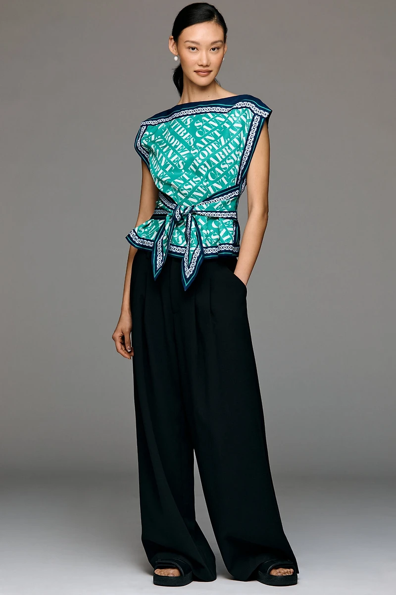 Maeve Boat-Neck Sleeveless Tie-Front Top
