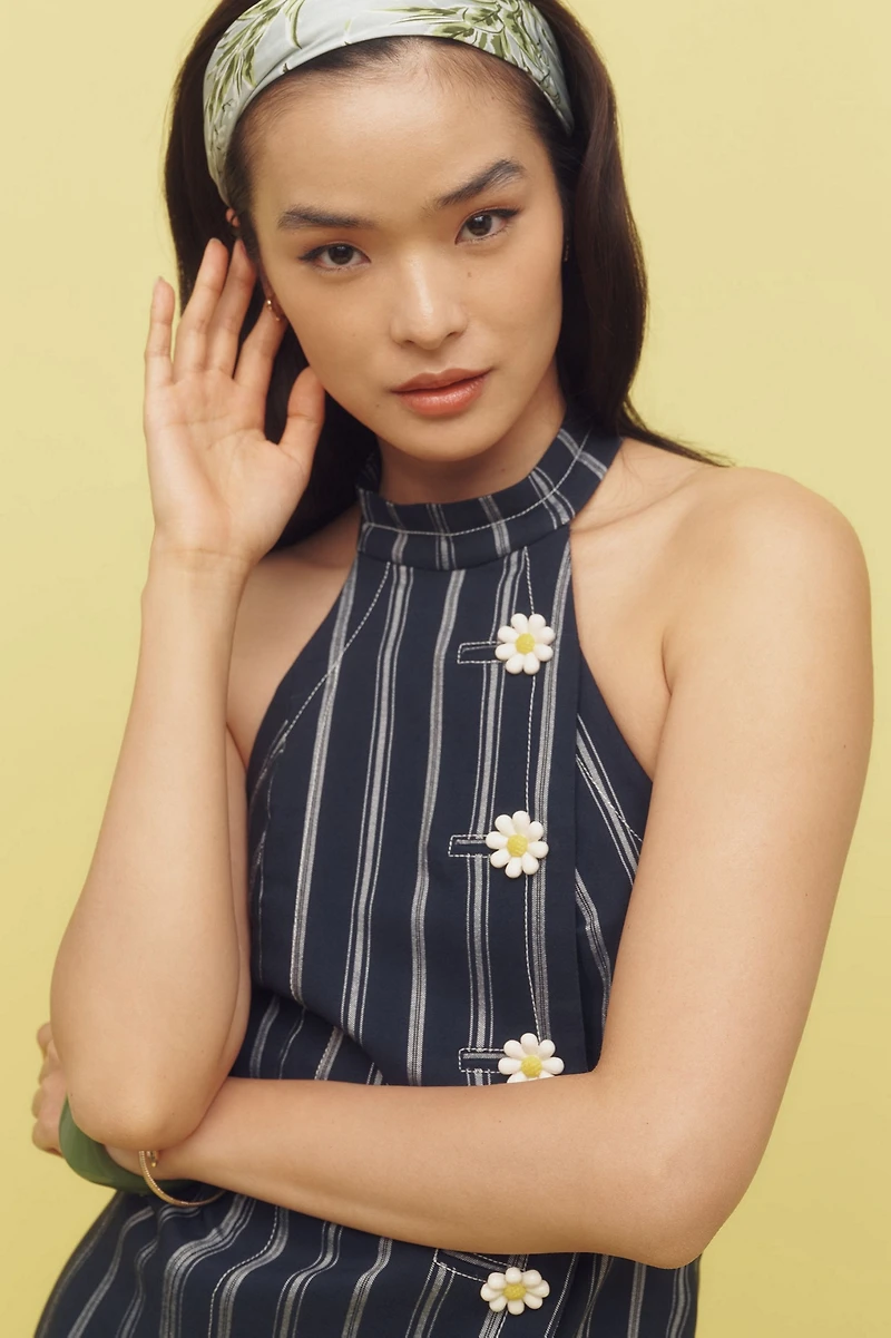 Maeve Halter Deco Button Mini Dress