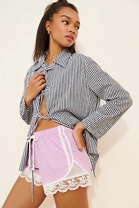 Daily Practice by Anthropologie Long Jump Lace-Trim Drawstring Shorts