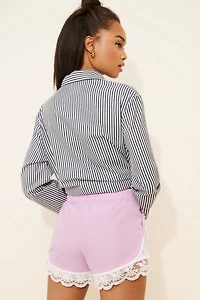 Daily Practice by Anthropologie Long Jump Lace-Trim Drawstring Shorts