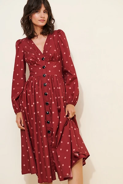 Hutch Drop-Waist Long Sleeve Midi Dress
