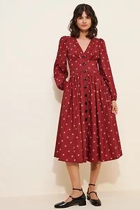 Hutch Drop-Waist Long Sleeve Midi Dress
