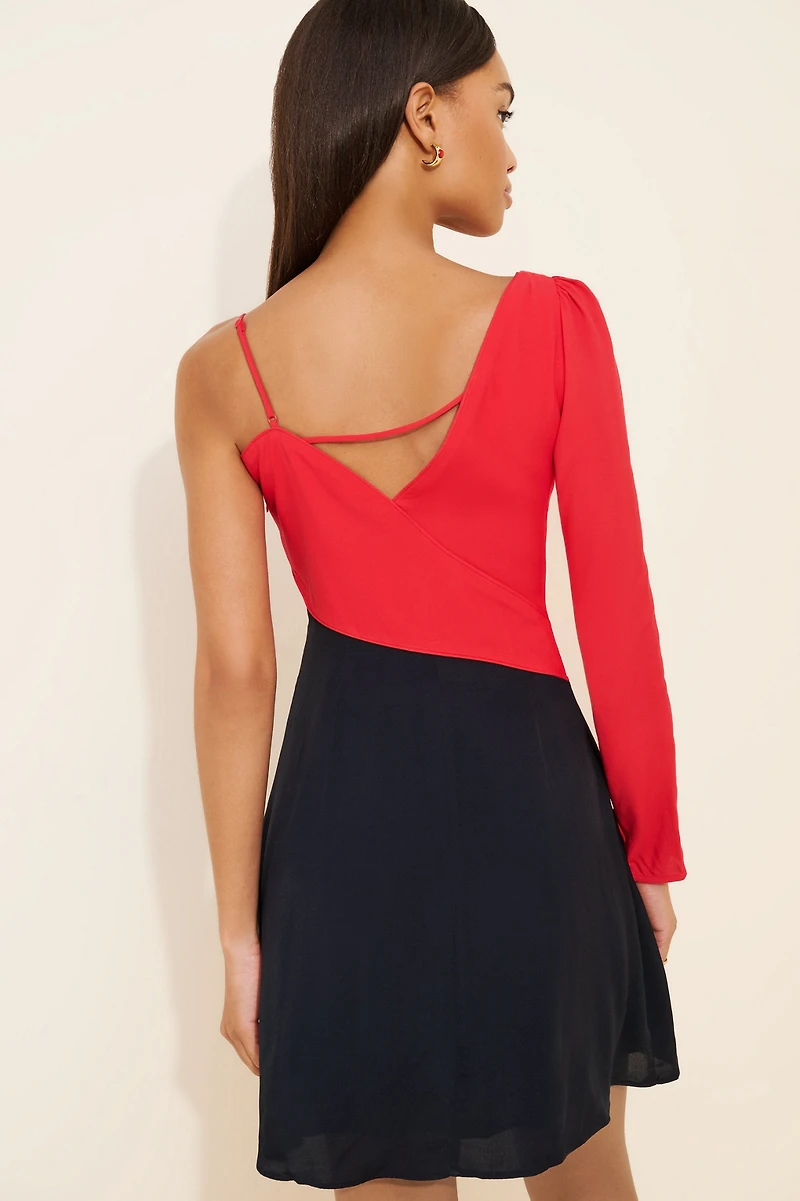 FARM Rio One Shoulder Color-Blocked Mini Dress