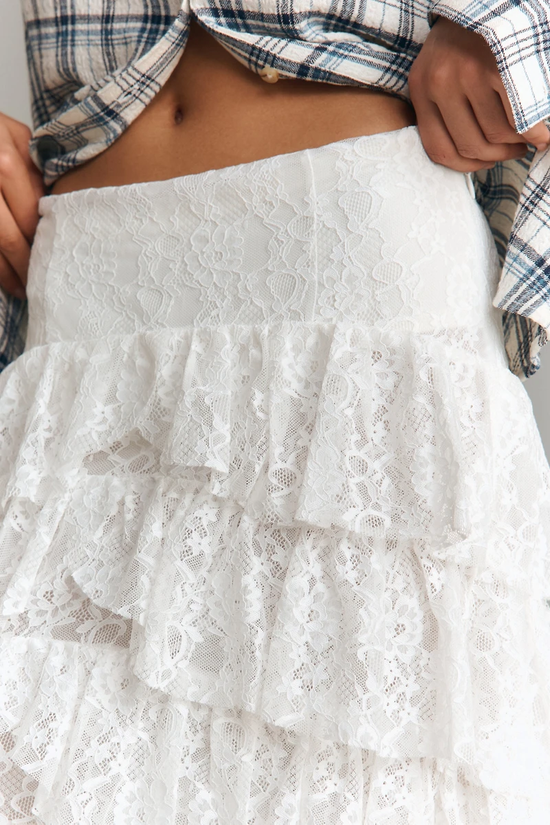 Tiered Lace Midi Skirt