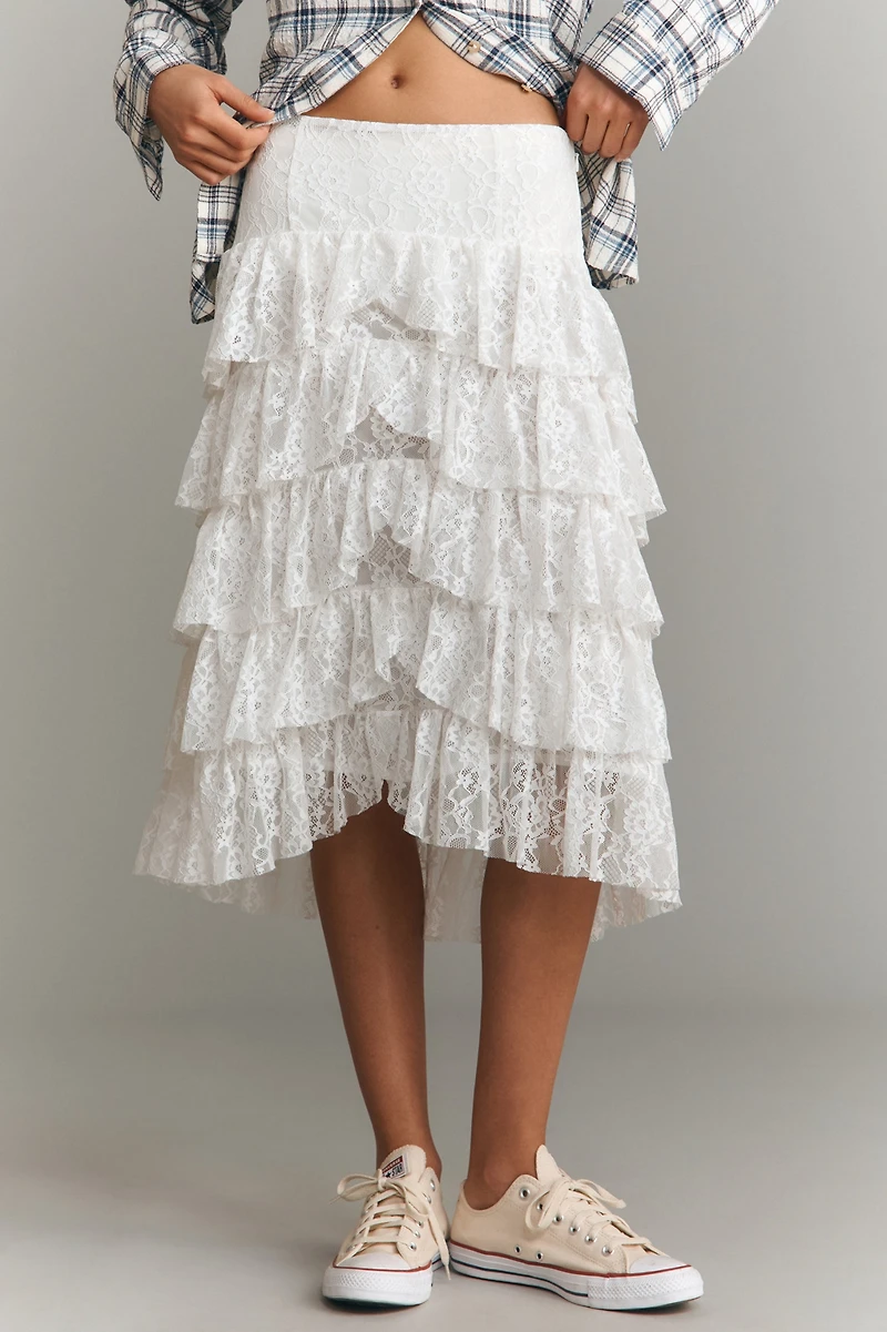 Tiered Lace Midi Skirt