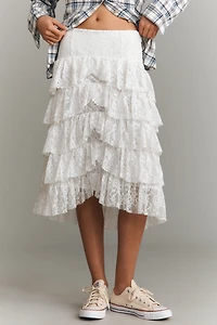 Tiered Lace Midi Skirt